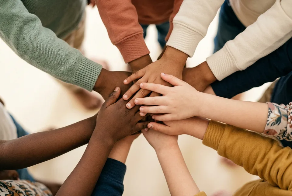 Children's hands in a circle